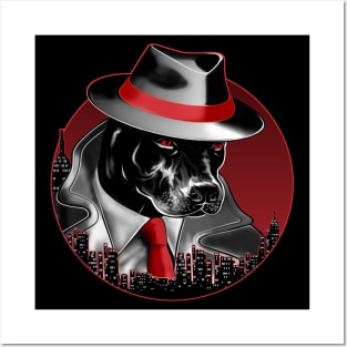 Pitbull Noire Mafia Dog Father in night city No Text Posters and Art